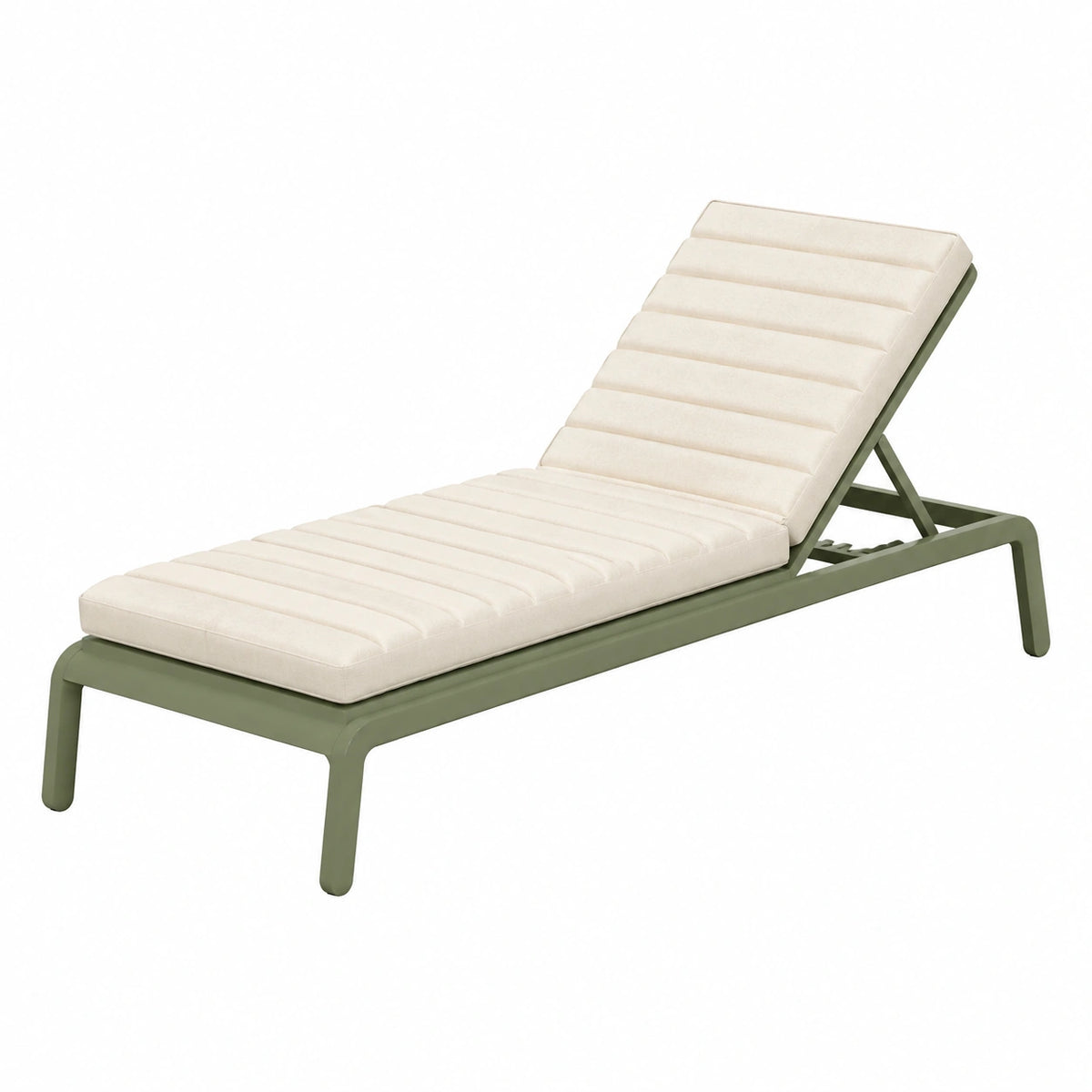 Bain de soleil réglable 200 x 65 x 35 cm en métal vert olive avec coussin crème