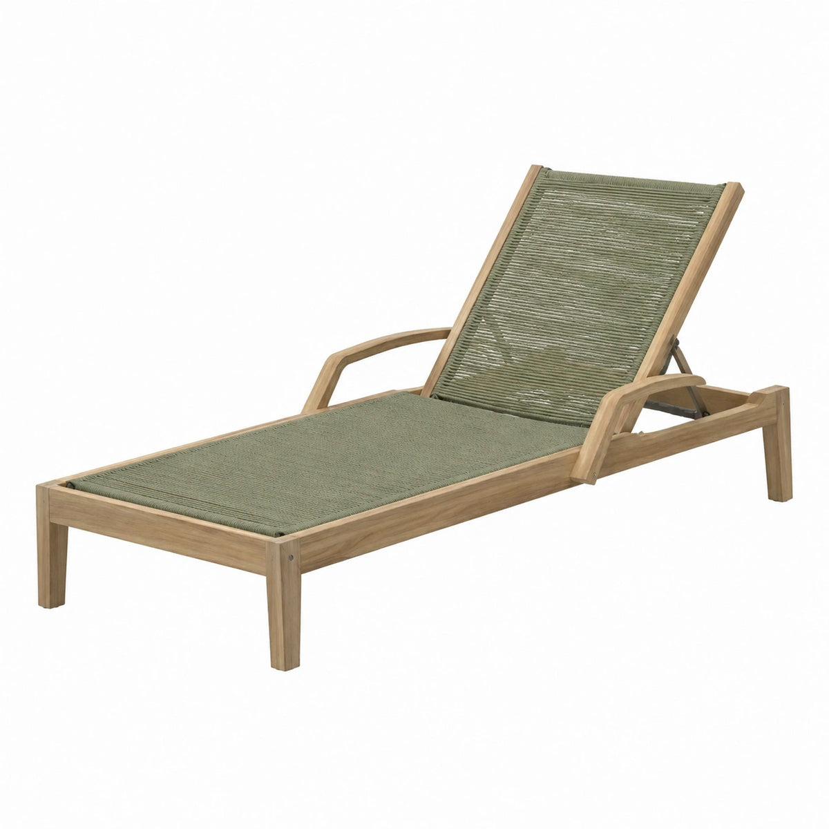 Bain de soleil réglable en bois naturel et corde verte, 200 x 70 x 85 cm