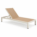 Bain de soleil inclinable 200 x 65 x 35 cm en aluminium et bois, Blanc/Naturel