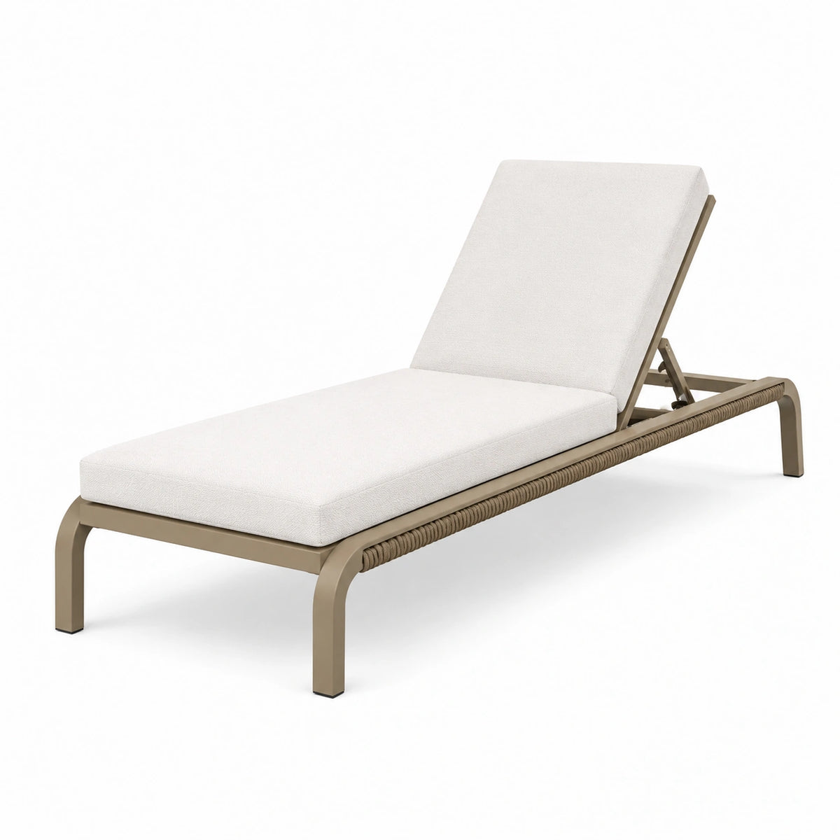 Chaise longue réglable 195 x 70 x 90 cm en métal beige avec coussins blanc cassé