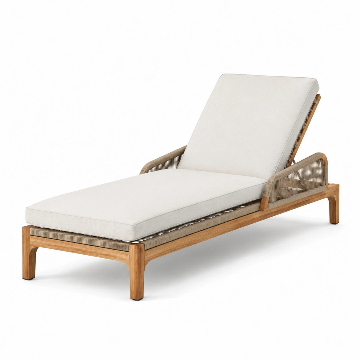 Chaise longue de jardin inclinable en bois beige et marron, 200 x 75 x 85 cm