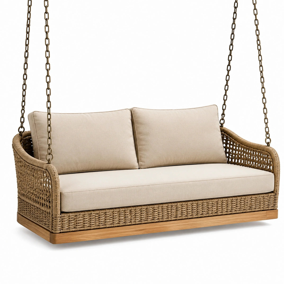 Banquette suspendue 2 places en rotin beige et marron, 160 x 75 x 65 cm