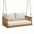 Balancelle suspendue 2 places 130 x 75 x 60 cm en bois naturel avec cordage et coussins beiges