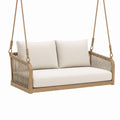 Balancelle suspendue 2 places 145 x 75 x 75 cm en bois naturel et corde beige