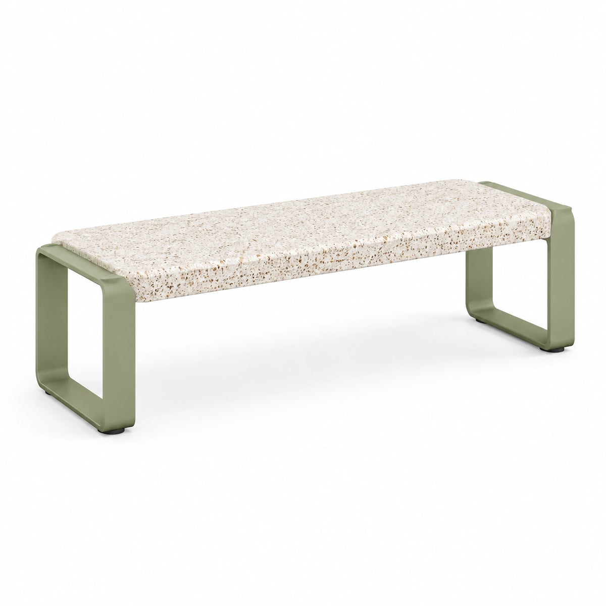 Banc contemporain 120 x 40 x 45 cm en métal vert sauge et terrazzo blanc moucheté