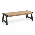 Banc en bois noir et corde tressée beige, 120 x 35 x 45 cm
