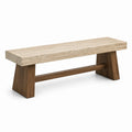 Banc en travertin beige et bois marron, 160 x 40 x 45 cm