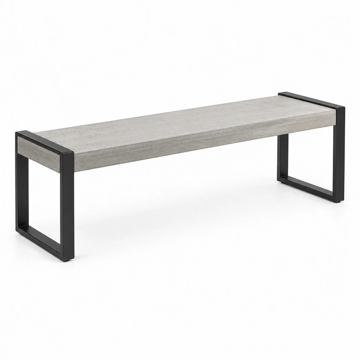 Banc industriel en béton gris et acier noir, 180 x 40 x 45 cm