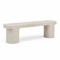 Banc contemporain en pierre reconstituée effet terrazzo beige moucheté noir, 140 x 40 x 45 cm