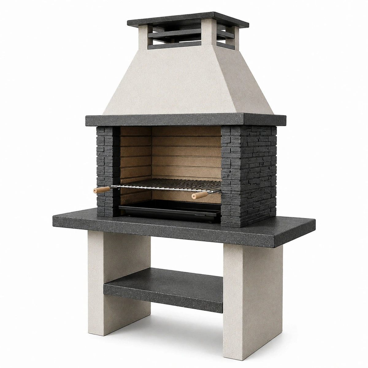 Barbecue de jardin fixe 120 x 70 x 220 cm en béton beige et anthracite avec grille
