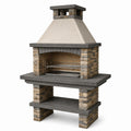 Barbecue fixe de jardin en pierre Gris/Beige avec hotte, 120 x 70 x 210 cm