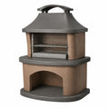 Barbecue extérieur traditionnel en béton et acier brun anthracite, 90 x 70 x 150 cm, avec deux grilles réglables