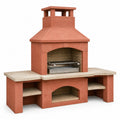 Barbecue de jardin terre cuite avec cheminée, grille et tablettes, 200 x 70 x 220 cm