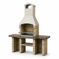 Barbecue extérieur rustique en pierre Beige, Marron et Gris avec cheminée – 180 x 80 x 220 cm