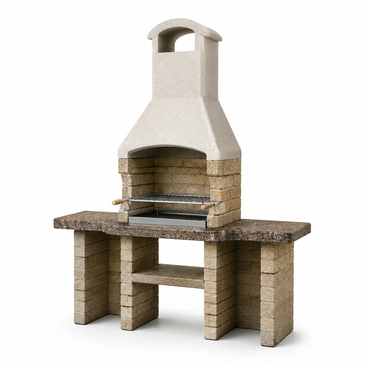 Barbecue extérieur rustique en pierre Beige, Marron et Gris avec cheminée – 180 x 80 x 220 cm