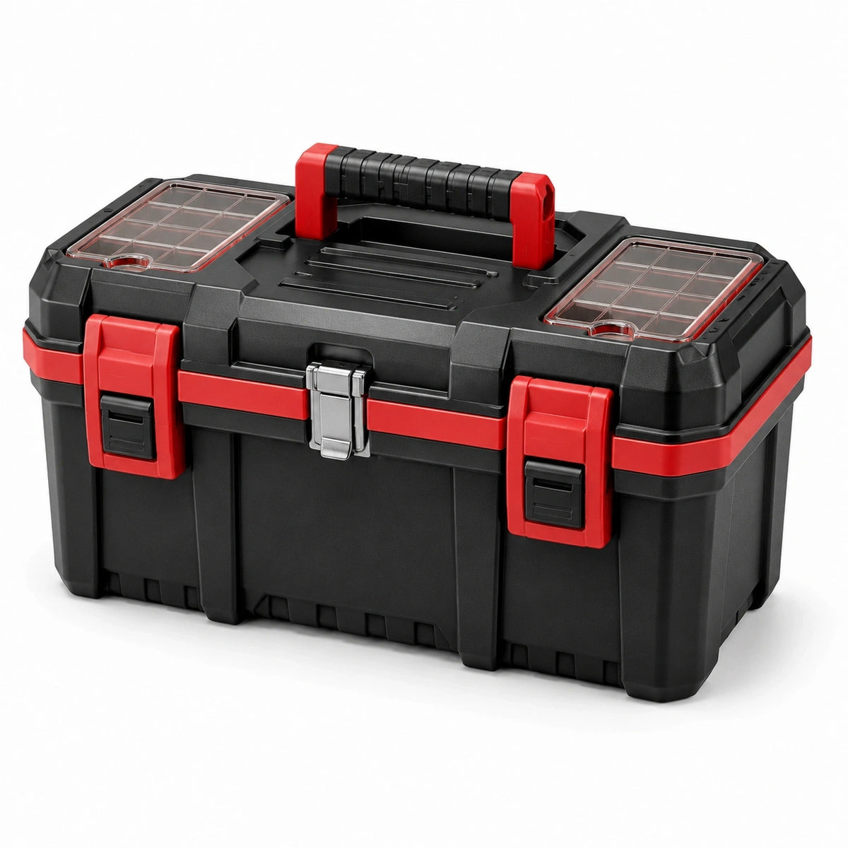 Boîte à outils en polypropylène noir et rouge 56 x 30 x 28 cm avec organiseurs transparents