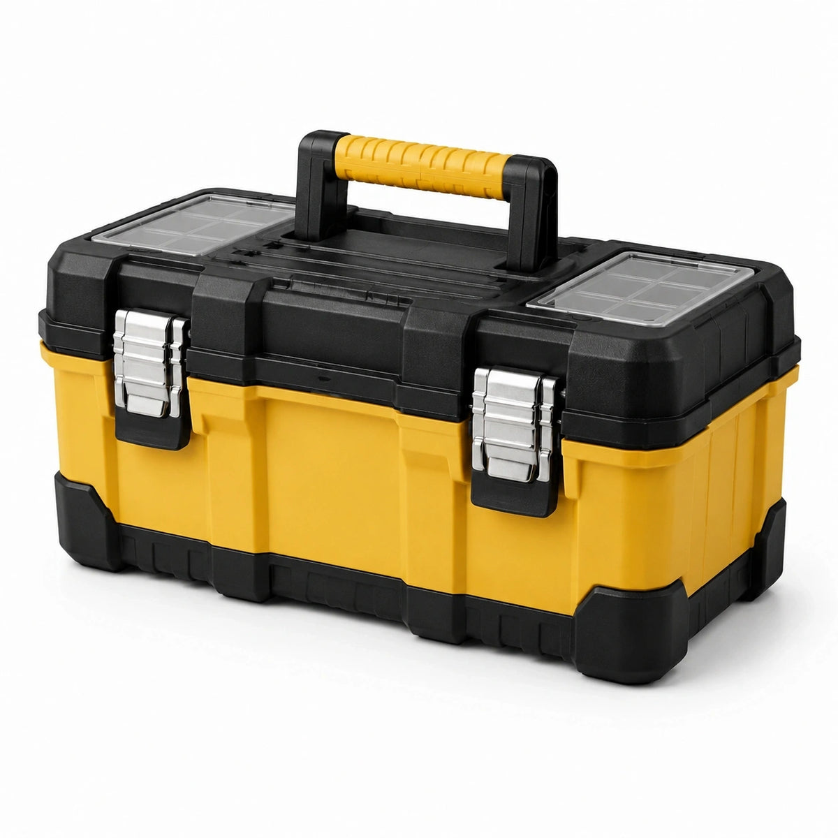 Boîte à outils jaune et noire 50 x 28 x 25 cm avec organiseurs transparents