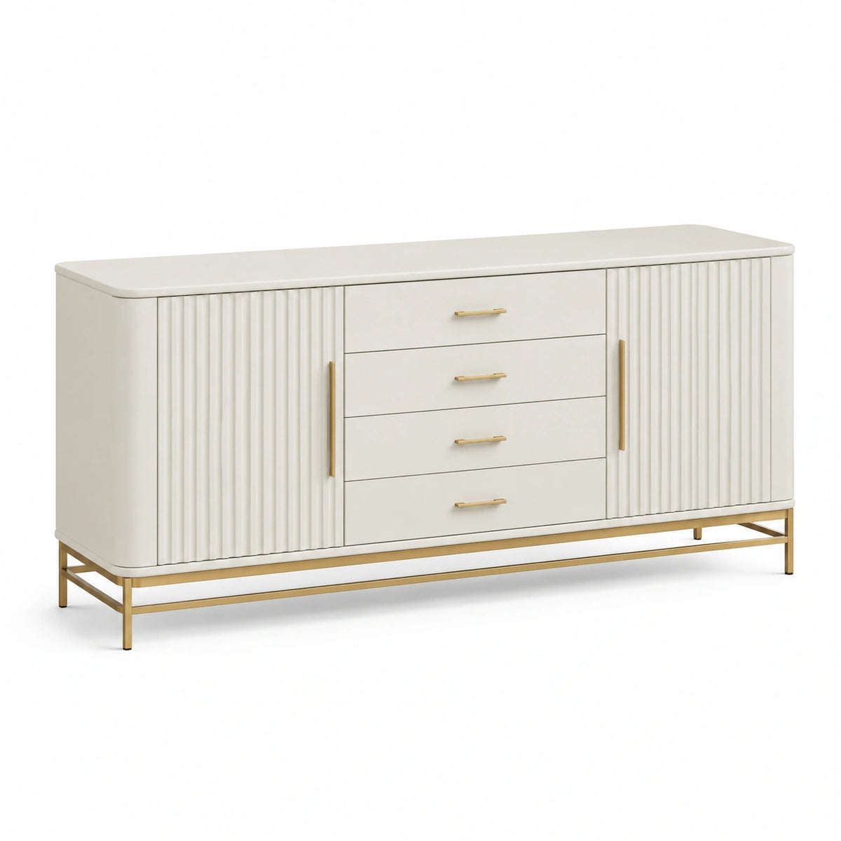 Buffet contemporain blanc et doré 160 x 40 x 85 cm avec 4 tiroirs et 2 portes