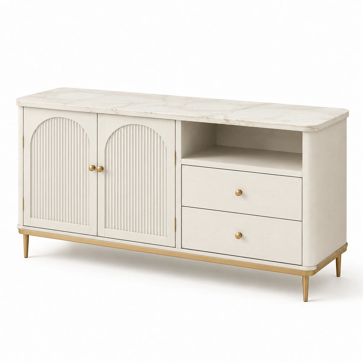 Buffet blanc et doré 160 x 40 x 85 cm avec plateau effet marbre