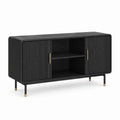 Buffet en bois Noir et Doré, 120 x 40 x 75 cm, portes coulissantes rainurées