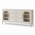Buffet contemporain blanc et doré 180 x 40 x 85 cm avec 3 tiroirs et portes vitrées