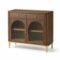 Buffet rétro contemporain 120 x 40 x 100 cm en bois brun foncé, verre strié et détails dorés