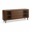 Buffet rétro brun 180 x 40 x 80 cm avec 2 portes en verre strié et 3 tiroirs