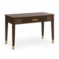 Bureau contemporain en bois brun et doré avec tiroir, 120 x 55 x 76 cm