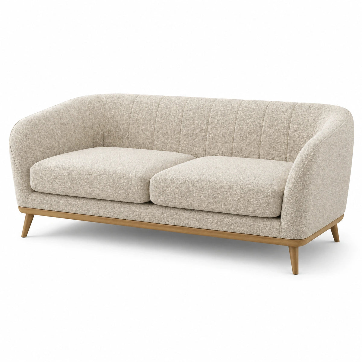 Canapé 2 places moderne 180 x 85 x 78 cm en tissu bouclette beige avec pieds en bois naturel