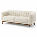 Canapé 2 places vintage en tissu bouclette crème avec pieds en bois marron, 180 x 88 x 78 cm