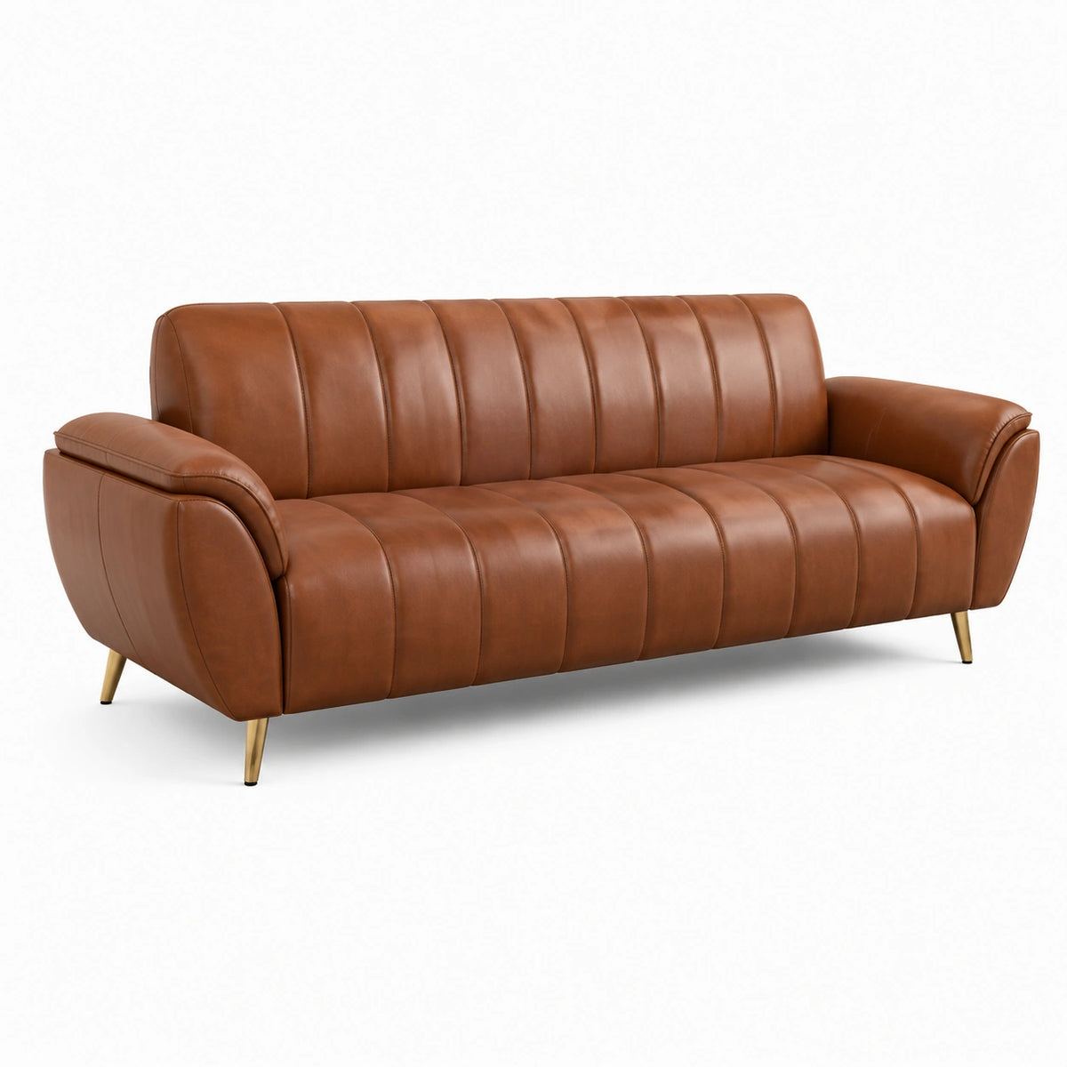 Canapé 2 places rétro marron aspect cuir avec pieds métalliques dorés, 170 x 85 x 82 cm